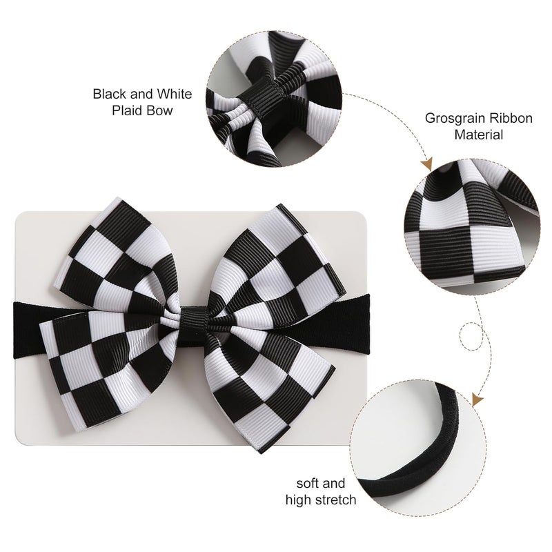 Fancheer Baby Girls Racing Checkered Flag Bow Headband Infant Toddler Birthday Party Hair Accessories - Image 3